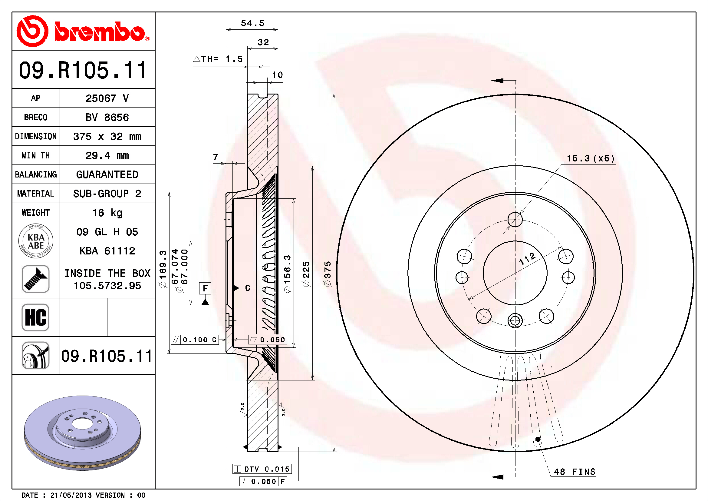 Mercedes Brembo Disc Brake Rotor - Front (375mm) 1644211512